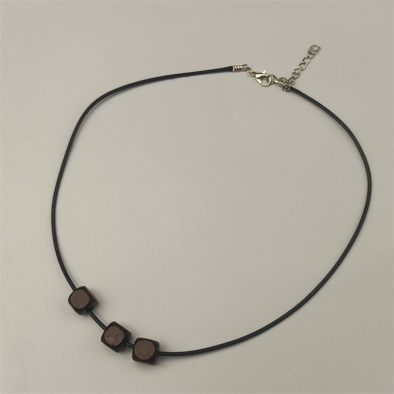 Bohemian Retro Style Black Braided Rope Leather Rope Wooden Bead Beaded Necklace