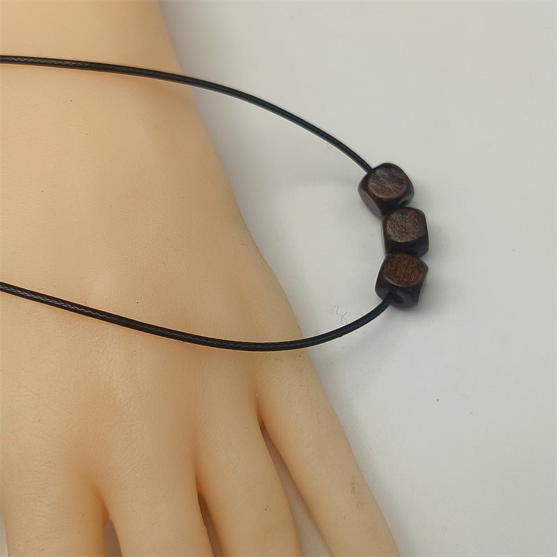 Bohemian Retro Style Black Braided Rope Leather Rope Wooden Bead Beaded Necklace